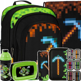Minecraft viackomorový školský batoh Starpak čierny, Odtiene hnedej a béžovej, Odtiene zelenej 20 l + 5 ďalších produktov